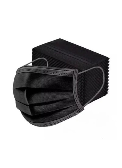 Set of 50 pieces 3-layer protective mask with 3 folds, Black Set of 50 pieces 3-layer protective mask with 3 folds, Black