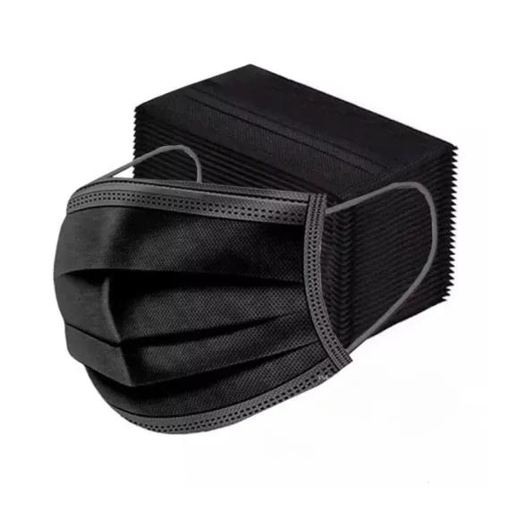 Σετ 50 τεμάχια Μάσκα προστασίας 3 στρώσεων με 3 πτυχές, Μαύρη