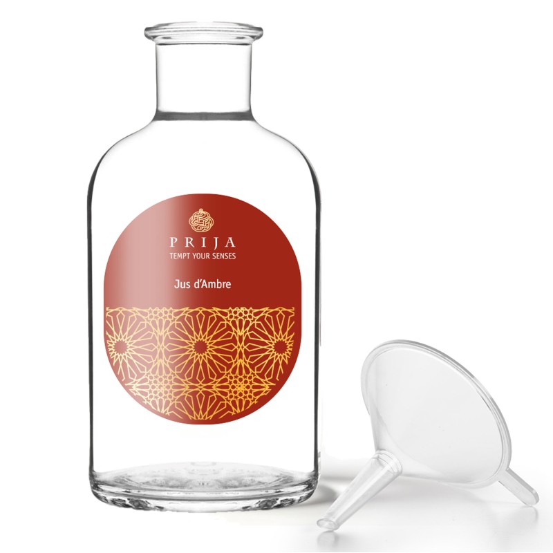 3-litre glass container with funnel for the Jus d’Ambre home aroma diffuser, individually packaged, Prija.
